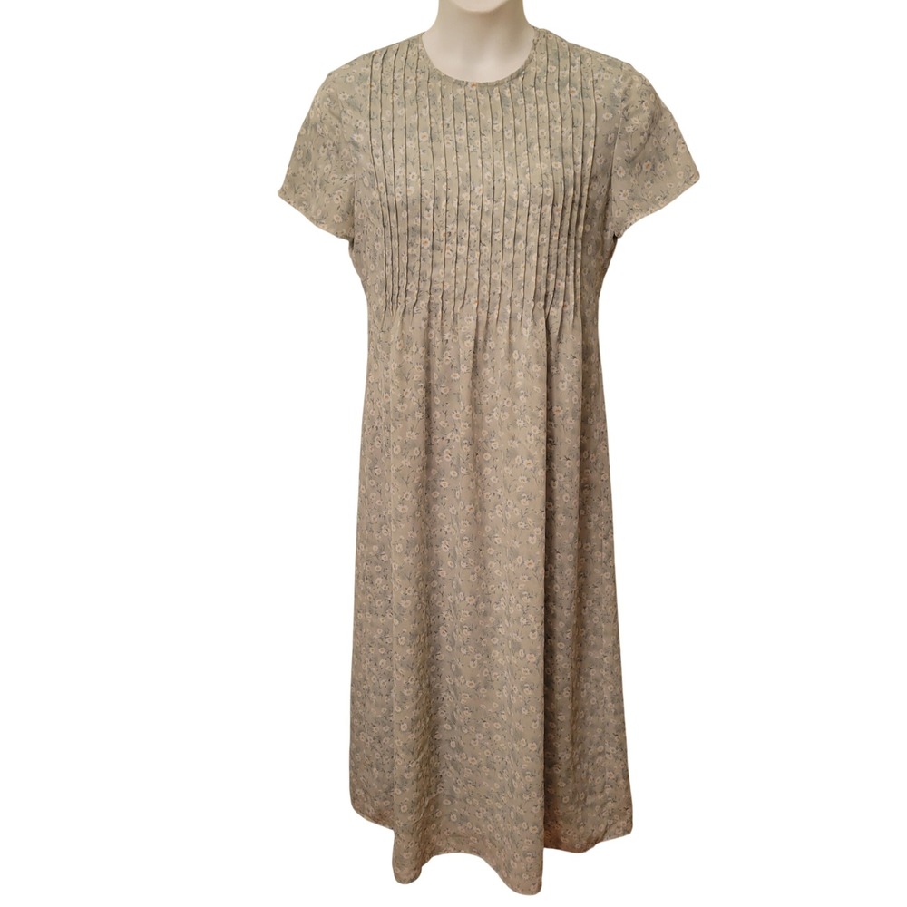 Coldwater Creek 12 Dainty Ditzy Green Floral Daisy Smocked‎ Maxi Cottage Dress
